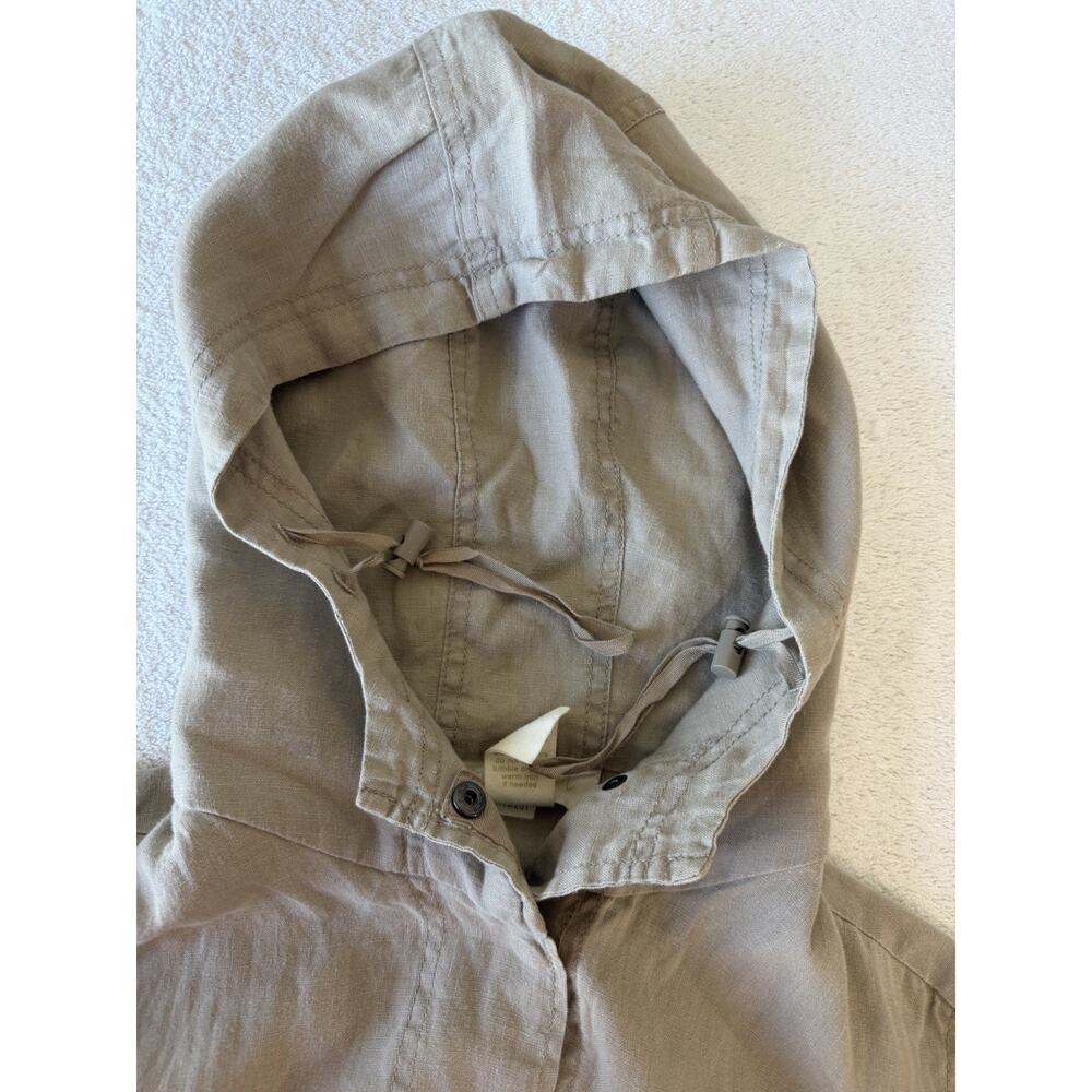100% Linen Utility Jacket Hooded Safari Minimalist Pockets Beige Cinched Sz-M - Picture 5 of 8